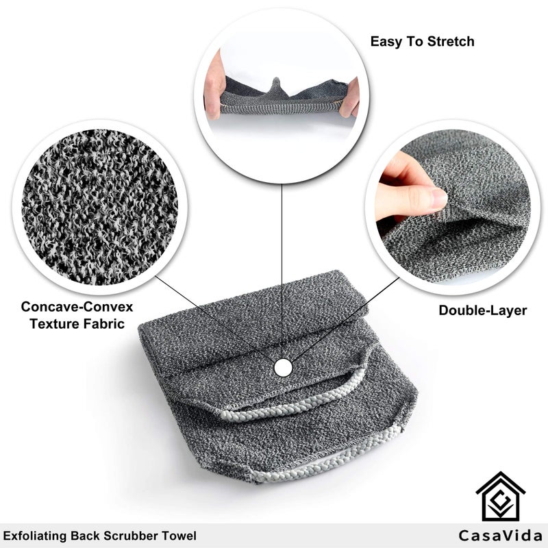 CasaVida Back Scrubber for Shower Exfoliating Body Scrubber Nylon Bath Towel Shower Back Washer Exfoliating Washcloth Rear Scrub Japanese Stretchable Pull Strap Wash Cloth Scrub Washcloth 2 Pack - Image 3
